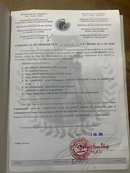 Terrain Titre Et Loti En Vente A Nkoabang-Yaounde 