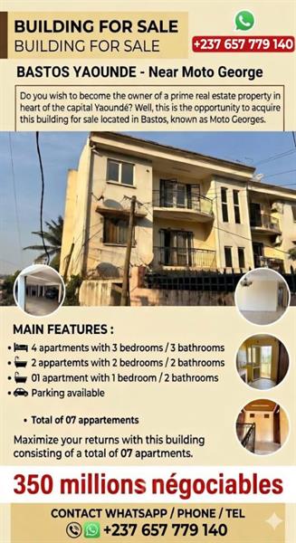 Batiment A Vendre Bastos Yaounde Contact Whatsapp/Phone: +23765779140 